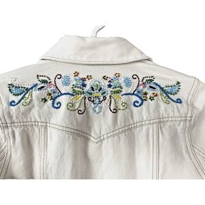 VTG Y2K Jean Denim Trucker Jacket Small Old Navy Retro 90s Beaded Embroidered
